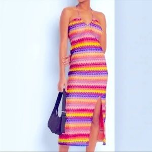 NWT**Multicolored Crochet Halter Strappy Open Back Slip Dress - Wild Fable